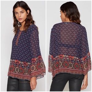 Joie Hakima Printed Silk Peplum Bell Sleeve Blouse